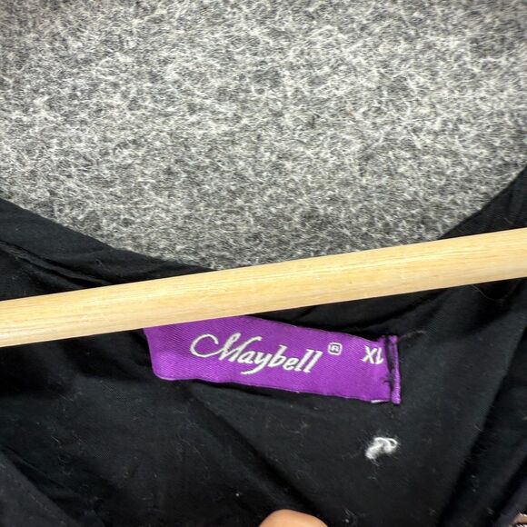 Maybell Blouse Women XL Black 1/2 Button Short Sleeve Round Neck Casual Solid - Picture 3 of 6